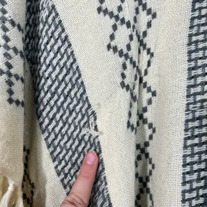 Free People Cream & Gray Nordic Print Fringe Trim Bohemian Poncho Wrap OS Boho thumbnail 4