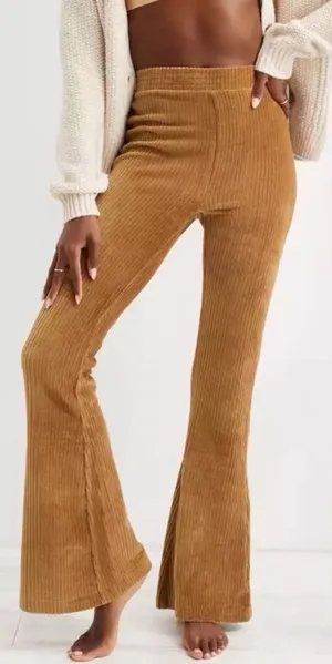 Aerie Groove On Velour‎ High Waisted Brown Flare Pant thumbnail 1