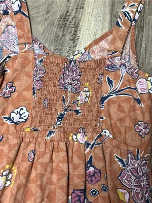 Sonoma Linen Blend Tiered Maxi Dress S Smocked Back Orange Floral thumbnail 5