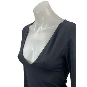 Aritzia Babaton Black Long Sleeve Plunge V Neck Thong Blouse Bodysuit Top Size M thumbnail 2