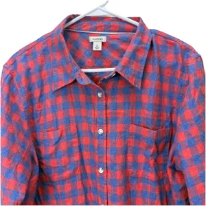 LL Bean Womens Red‎ Blue Plaid Flannel Button Front Shirt Size XL thumbnail 3