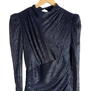 Sabina Musayev Brenda Navy Blue Metallic Long Sleeve Mock Neck Mini Dress Small thumbnail 7