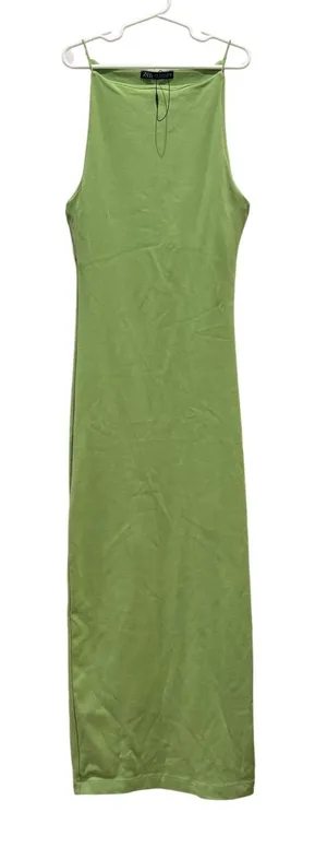 Zara Maxi Dress Sz S Chartreuse Green Spaghetti Strap Square Neck Bodycon Beachy thumbnail 1