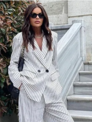 Zara Oversised White Blazer with Black Pinstripes Size XS thumbnail 2