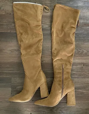 Nine‎ West sz 8.5 brown faux suede chunky high heel boots NWT thumbnail 1