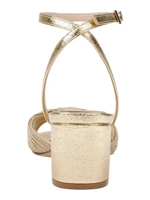 NWT Jewel Badgley Mischka Womens Pretty Block Heel Dress Sandals Gold Textile 8M thumbnail 3