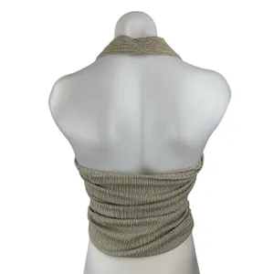 NEW Zara Women's Green Textured Sleeveless Halter Neck Slim Fit Crop Tank Top L thumbnail 2