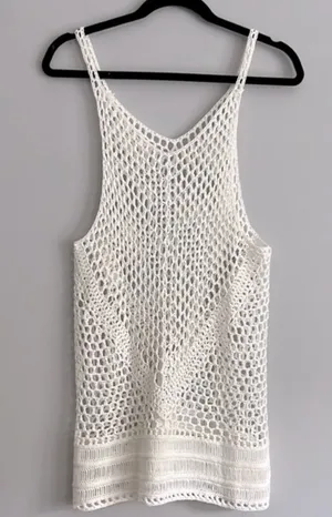 White Bohemian Crochet Knit Sheer Beach Cotton Cover Up Shirt Dress S M … thumbnail 1
