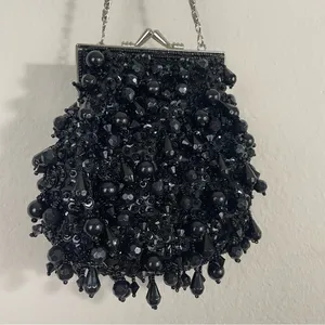 MENBUR Black Beaded Cocktail‎ Mini Hand Bag VTG thumbnail 2