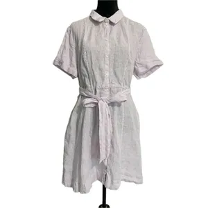 Hill House Size Large Linen The Laura Dress Lilac Stripe $165 thumbnail 2