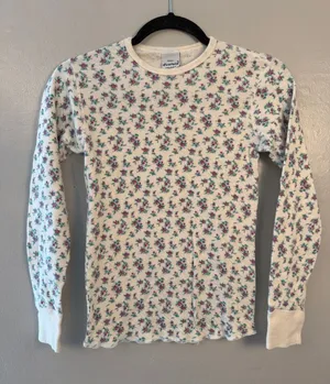 Duofold pajamas White Floral Long-Sleeve Thermal Shirt size small thumbnail 1