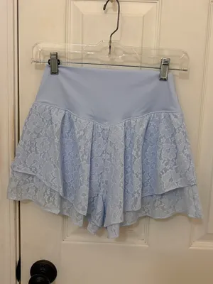 OFFLINE by Aerie Real Me Lace Flowy Shorts in Light Blue thumbnail 8