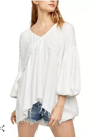 Free people flower power smocked boho top off-white S M thumbnail 1