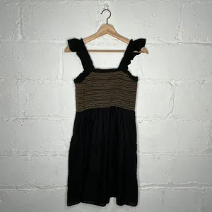 J.Crew‎ Factory Women's Black Cotton Smocked Tiered Ruffle Mini Dress Size Small thumbnail 3