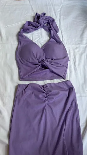 Purple halter top and maxi skirt set thumbnail 1
