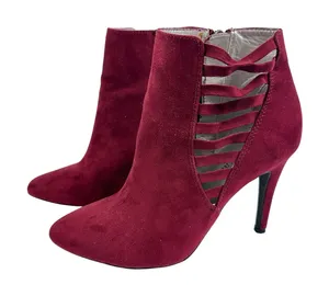 Kelly Katie Burgundy‎ Suede Cutout Stiletto Heel Ankle Boots Womens 6.5 Party thumbnail 1