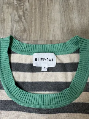 Olive & Oak Gray and Cream Striped Sweater with Green Trim thumbnail 3