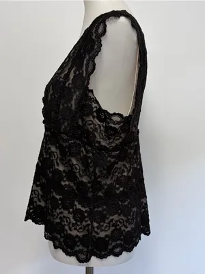 George XLarge Y2K Black Lace Camisole V Neck Stretch Tank Top Romantic Feminine thumbnail 3