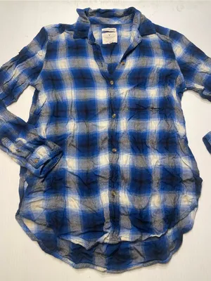 American Eagle Outfitters Plaid Flannel Boyfriend Shirt Blue Black Women/Jr Sz S thumbnail 2