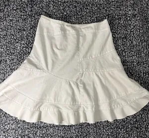 DKNY White Denim Ruffled Mini Skirt Paneled A-Line High Waisted Size 8P 100% Cotton thumbnail 1