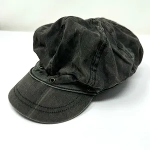 Black denim page boy cap, unisex, one size thumbnail 2