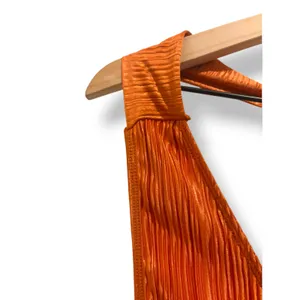 ASOS DESIGN Burnt Orange Pleated Halter Maxi Dress Size L 70s Disco Retro thumbnail 3