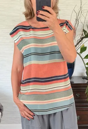 Brooks Brothers 100% Silk Striped Shell Top Size 6 Pastel Cap Sleeve Blouse thumbnail 1