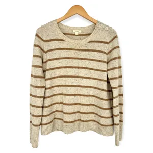 Caslon M Wool Blend Beige Tan Stripe Long Sleeve Crew Neck Sweater Knit Pullover thumbnail 4
