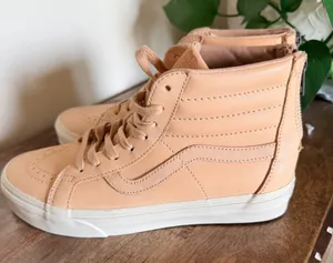 Vans Sk8-Hi Slim Zip Women 8.5‎ Veggie Tan Leather High Top Sneakers Nude Peach thumbnail 1
