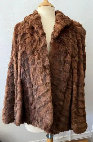 Vtg 50s 60s Rabbit Fur Cape L Old Hollywood Quiet Luxury Mob Wife Elegant Regal thumbnail 1