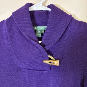 Vintage Lauren Ralph Lauren Sweater‎ Women Petite Small Purple Knit Shawl Collar thumbnail 4