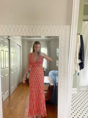 Pink sequin plunge neck sequin sleeveless gown prom dress thumbnail 4