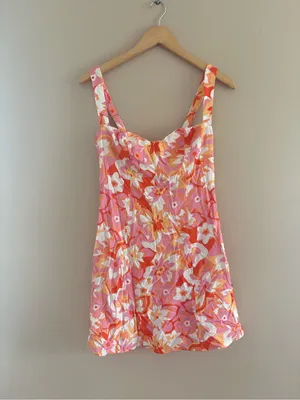 Lulus Ashlea Orange Floral Sweetheart Mini Dress Size Medium Sleeveless Beach thumbnail 4