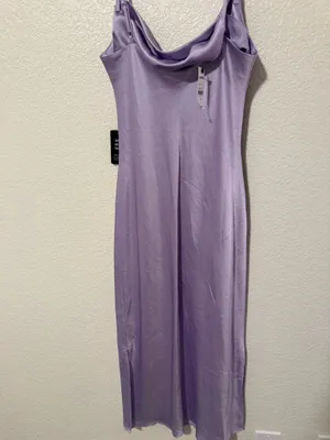 EXPRESS Purple Cowl Neck Satin Slip Dress thumbnail 4