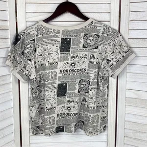 Vibe N Astrology Horoscope Crop Tee Shirt‎ Cream Black Medium thumbnail 7