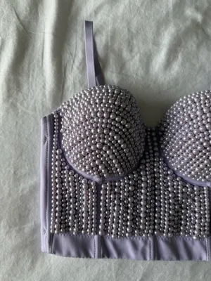 Light Purple Pearl Beaded Bustier Crop Top Size XS thumbnail 2