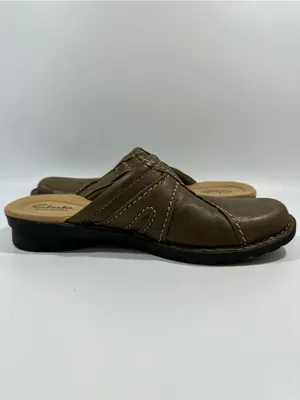 Clarks Bendables Olive Green Crinkle Leather Buckle Mules 8.5N Narrow thumbnail 6