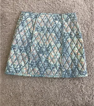 Free People Mini Skirt Quilted Darla Sz X-Small baby blue Floral Pockets Boho cottage core thumbnail 14