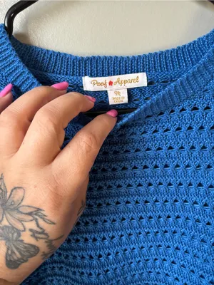 Blue Crochet Knit Blue Pullover Sweater Medium thumbnail 2