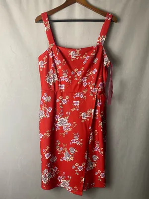 Betsey Johnson boho Red Floral Summer Party Picnic Pretty Feminine Dress 12 thumbnail 2