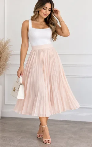 SHEIN Blush Pink Pleated Midi Skirt High Waist Size S thumbnail 1
