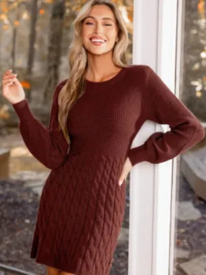 Cupshe Morning Brew Brown Mini Sweater Dress, Size Large, NWT thumbnail 1