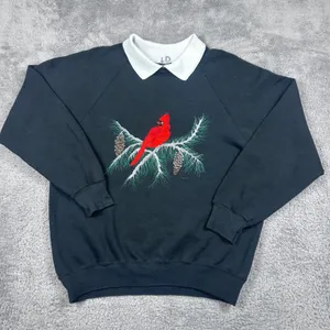 Unbranded Cardinal Embroidered Sweatshirt Women L Black Mock Neck Raglan Vintage thumbnail 1