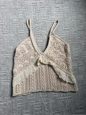Zara Cream Crochet Lace Trim Cami Top thumbnail 4