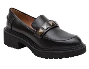 Linea Paola Black Studded Platform Leather Loafer Sz 9.5M thumbnail 1