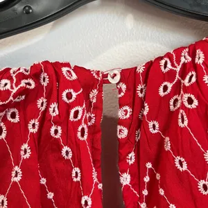 Zara Red Dress with Eyelet Embroidery Midi Length Size Small‎ thumbnail 10