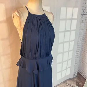 ASOS Navy Chiffon Ruffle Waist Halter Sleeveless Lined Maxi Dress Size 10 thumbnail 4