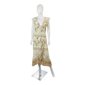 Farm Rio Anthropologie Floral Ruffle Trim Wrap‎ Maxi Dress Bohemian Cottagecore thumbnail 4