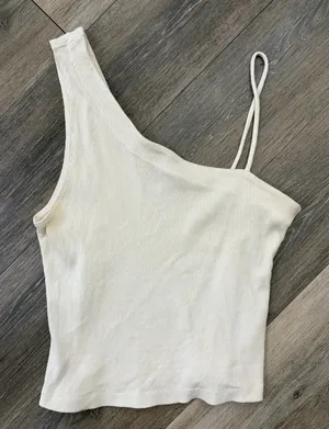 Free People We The Free One Shoulder Ribbed Tank Top Cream Medium thumbnail 1