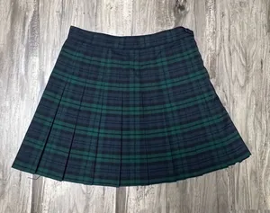 Los Angeles Apparel Navy and Forest Green Plaid Pleated Mini Skirt thumbnail 1